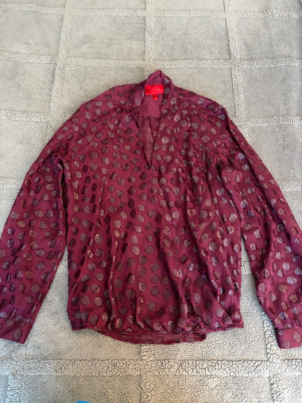 Jennifer Lopez Burgundy Polka Dot Sheer Blouse